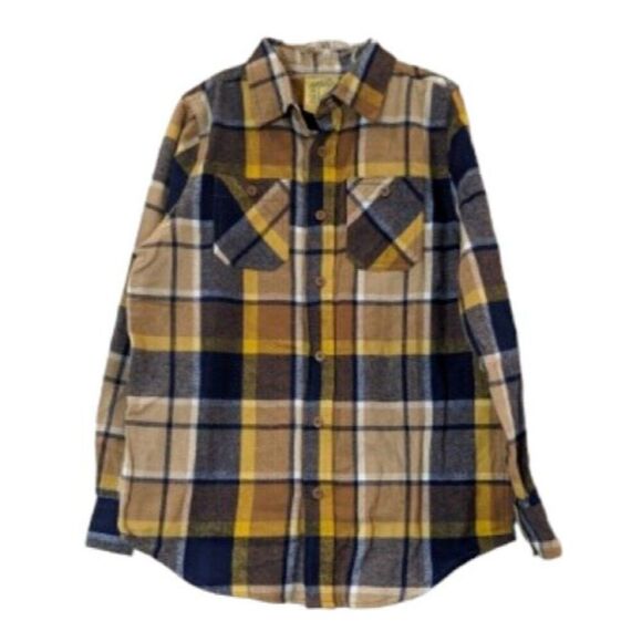 There Abouts Boys M  10/12 Flannel Long Sleeves Brown Plaid Super Soft Button - Picture 1 of 9